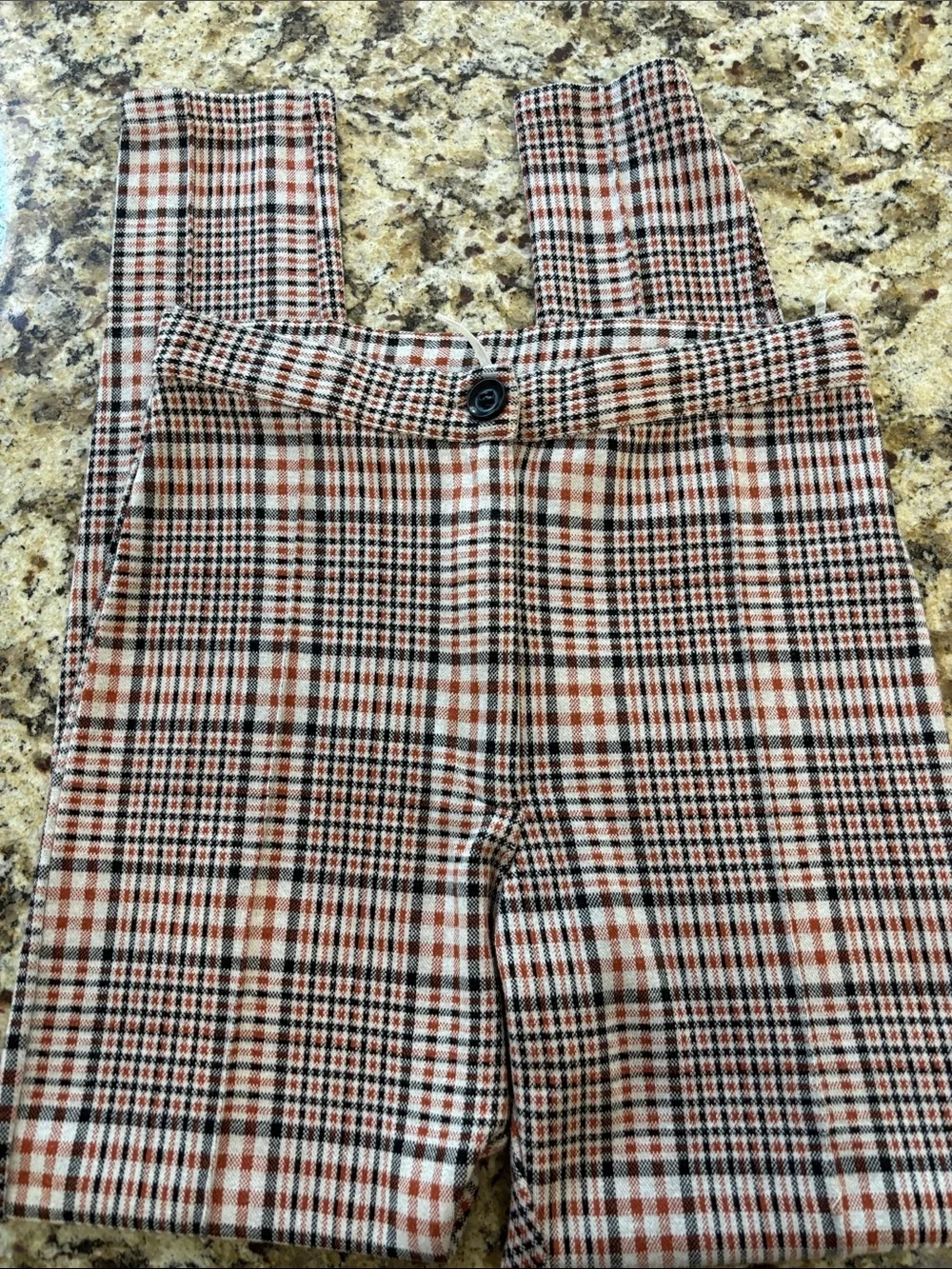 Free People Rust and Cream Plaid Pants
